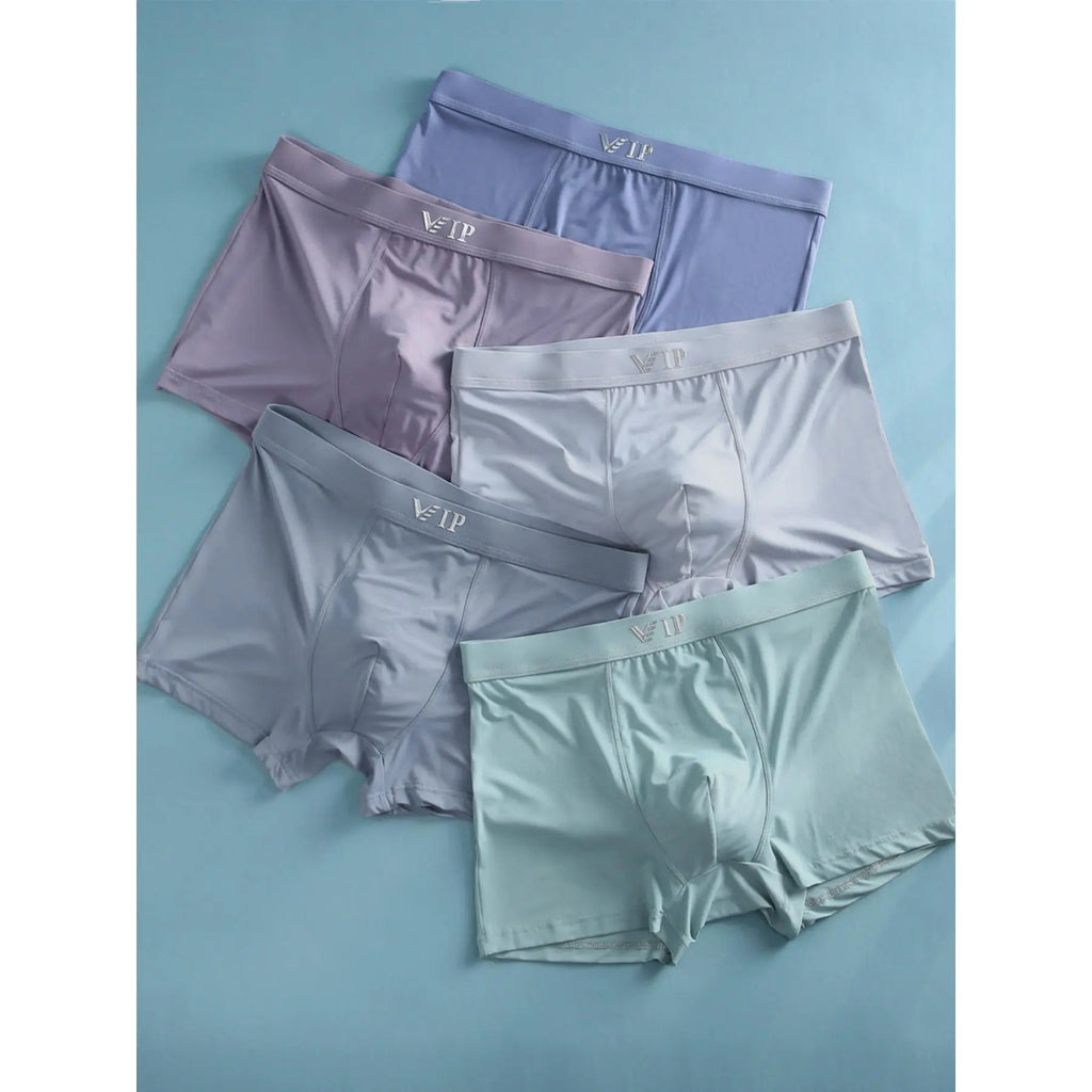 Men's VIP Letter Solid Breathable Boxer Briefs - Regular Fit Casual Underwear Set for Summer 2024