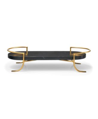 Oval marble tray with gold accents