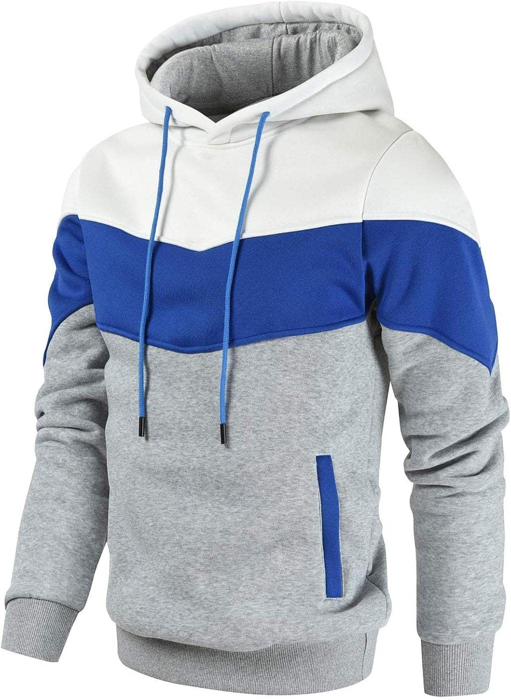 Men's Color Block Pullover Fleece Hoodie Casual Sweatshirt