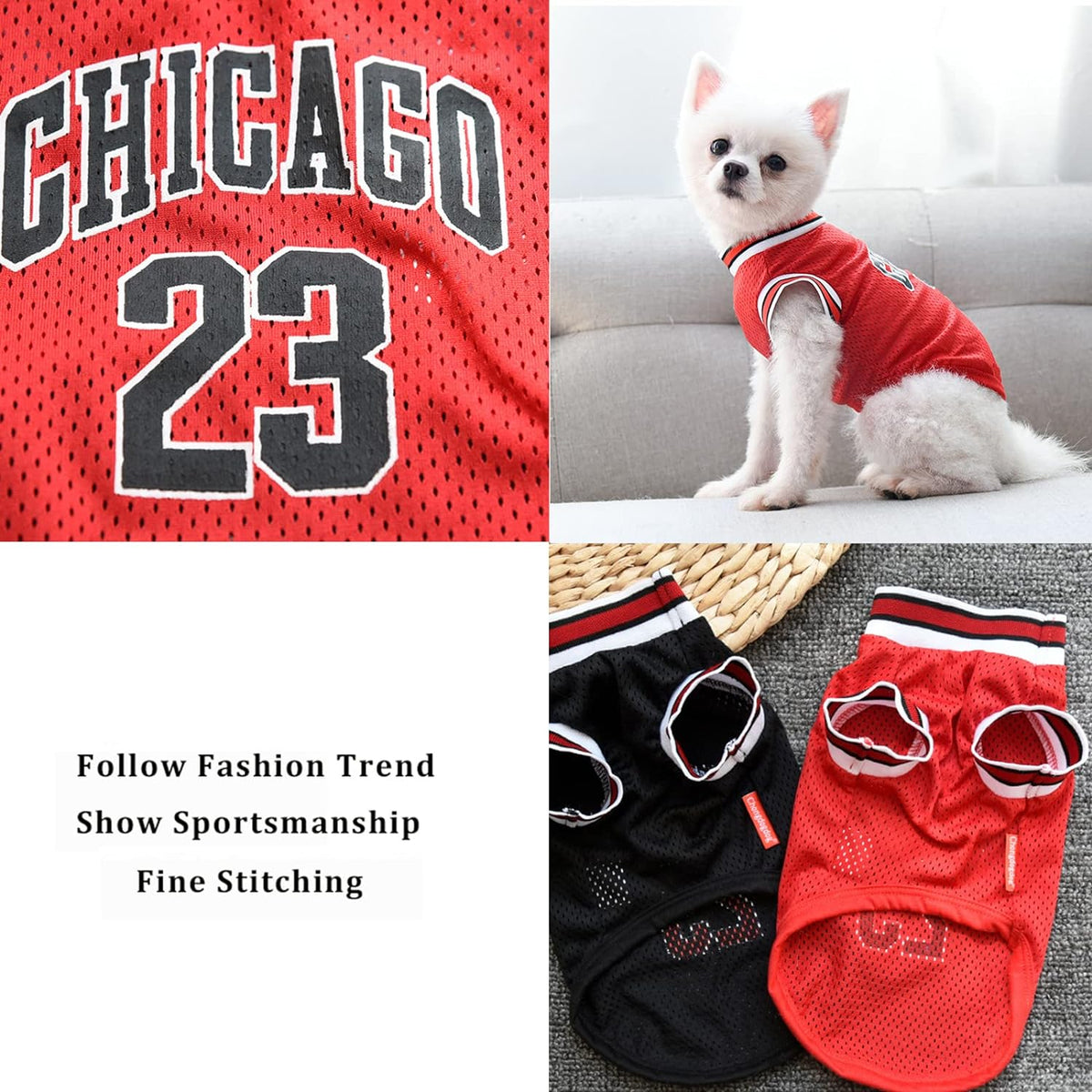 Dog Basketball Jersey - Summer Fashion Cotton T-Shirt for Large, Medium & Small Dogs - Blue and Red - Size Large (Back: 13.78 in, Chest: 18.9 in)