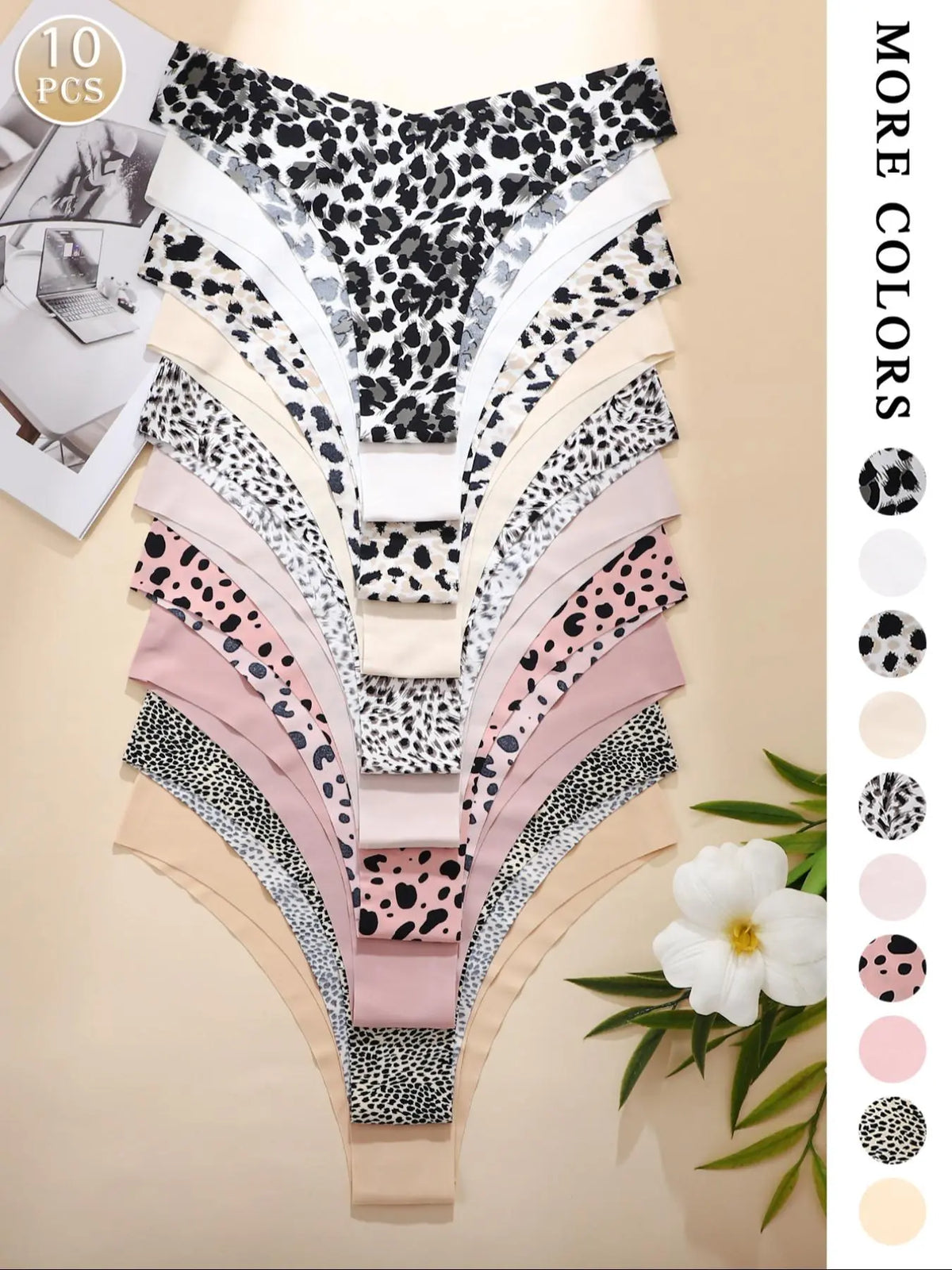 Stylish Women's Floral Heart Leopard Print Everyday Underwear Set - Comfortable Casual Fitted Lingerie in 3 to 12 Piece Packs for All Seasons