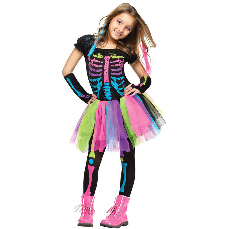 Halloween Horror Colorful Skeleton Costume Cosplay Masquerade