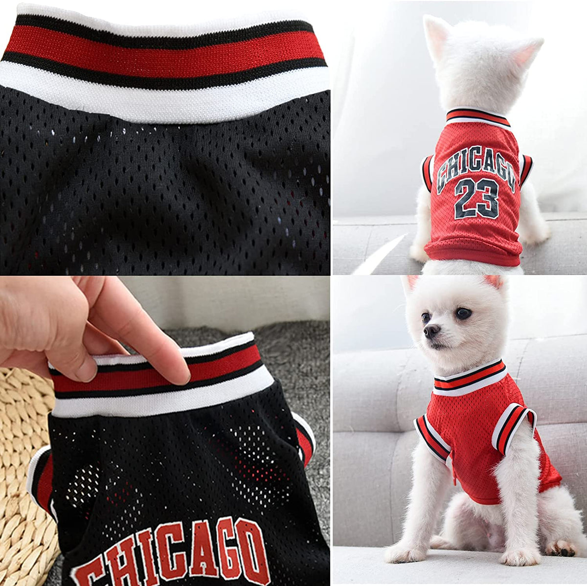 Dog Basketball Jersey - Summer Fashion Cotton T-Shirt for Large, Medium & Small Dogs - Blue and Red - Size Large (Back: 13.78 in, Chest: 18.9 in)