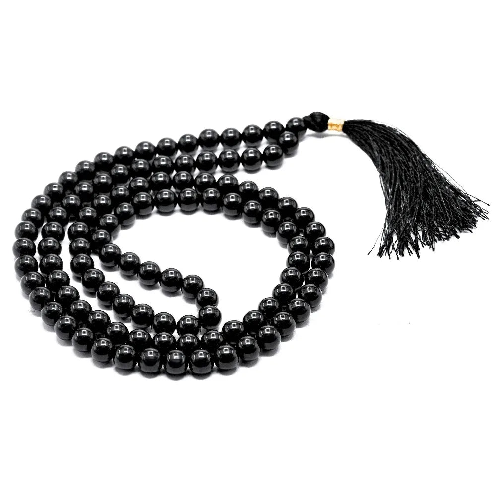 Wholesale Polished Black Obsidian Jap Mala 8mm Crystal Stones Yoga Meditation Feng Shui Buddhism Reiki Love Mascot-108 Beads