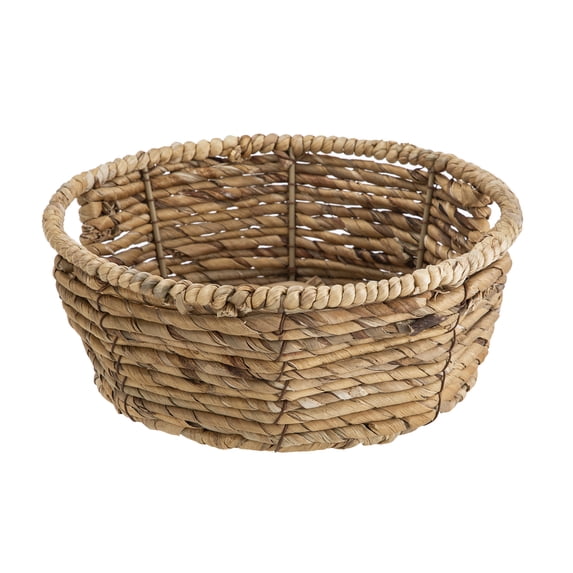 Round woven storage basket in water hyacinth