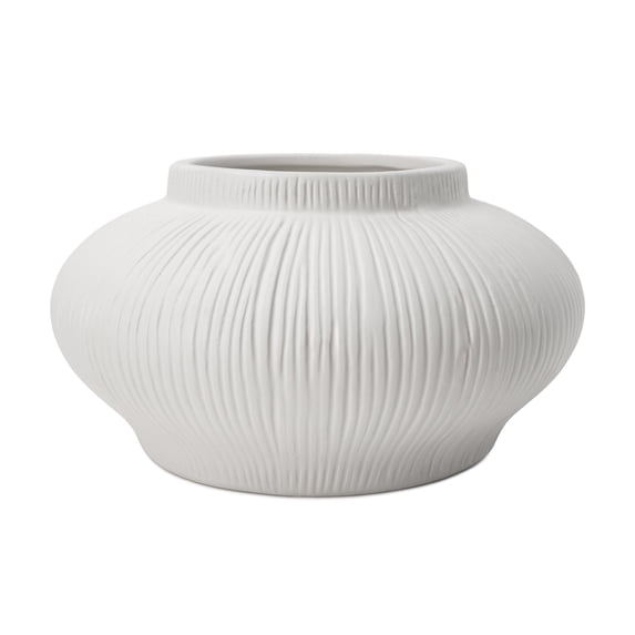 White ribbed ceramic decorative vase