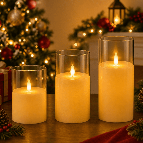 Flameless LED pillar candles set of 3