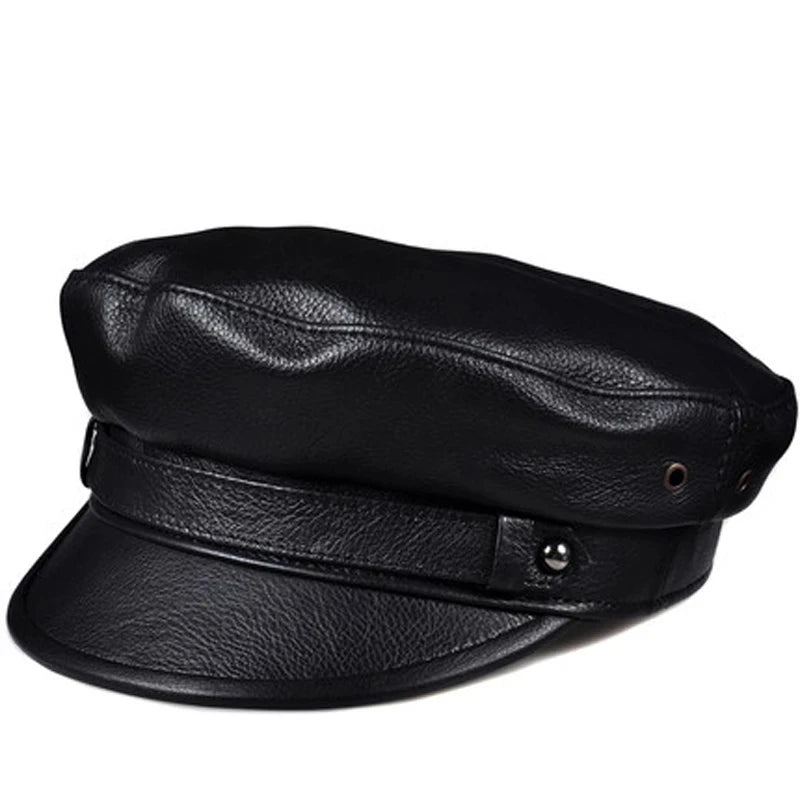 Unisex Genuine Leather Baseball Cap - Navy