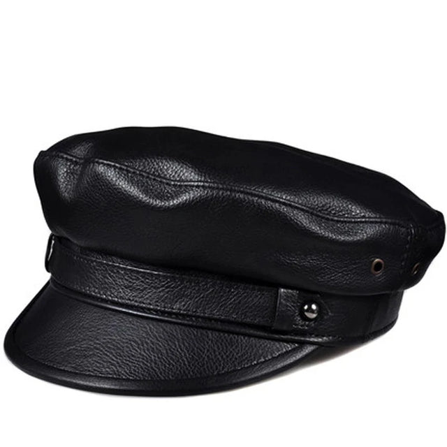 Unisex Genuine Leather Baseball Cap - Navy