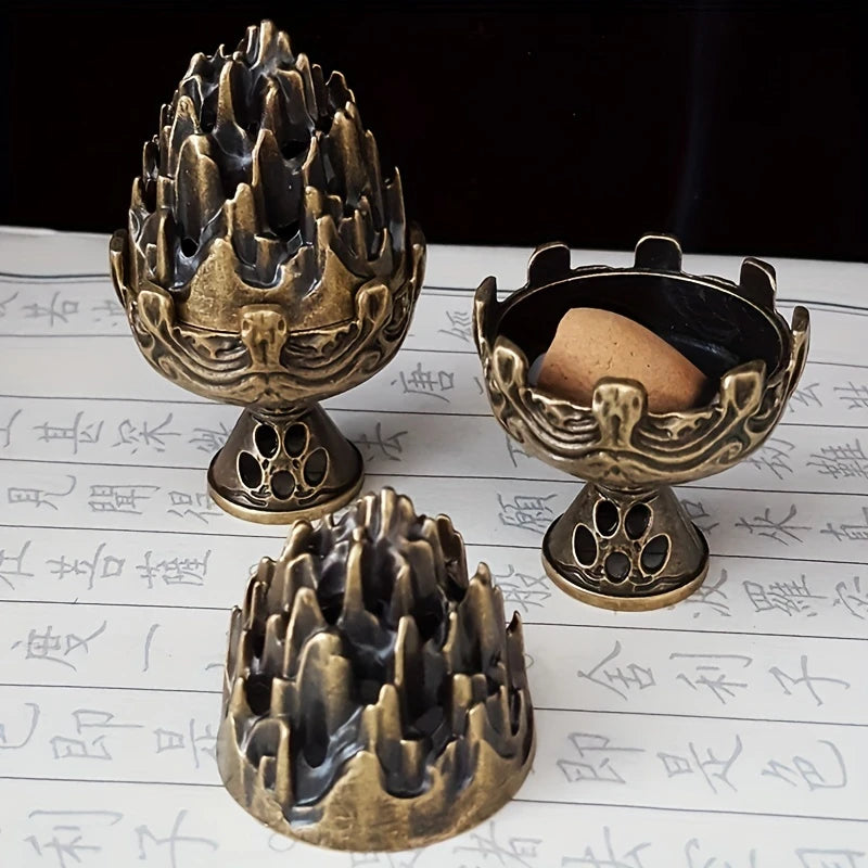 Vintage Mini Hollow Out Bohai Mountain Incense Holder Incense Holder Vintage Bronze Incense Holder, Ideal for Meditation, Yoga