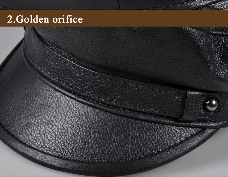 Unisex Genuine Leather Baseball Cap - Navy