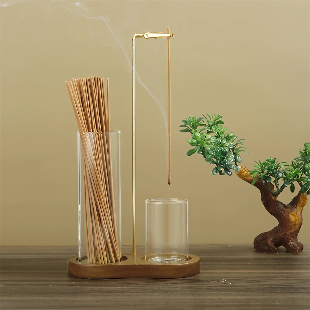 Incense Candle Stand Anti Fly Incense Holder Detachable Glass Ash Plate Incense Candle Storage Meditation Yoga Incense Furniture