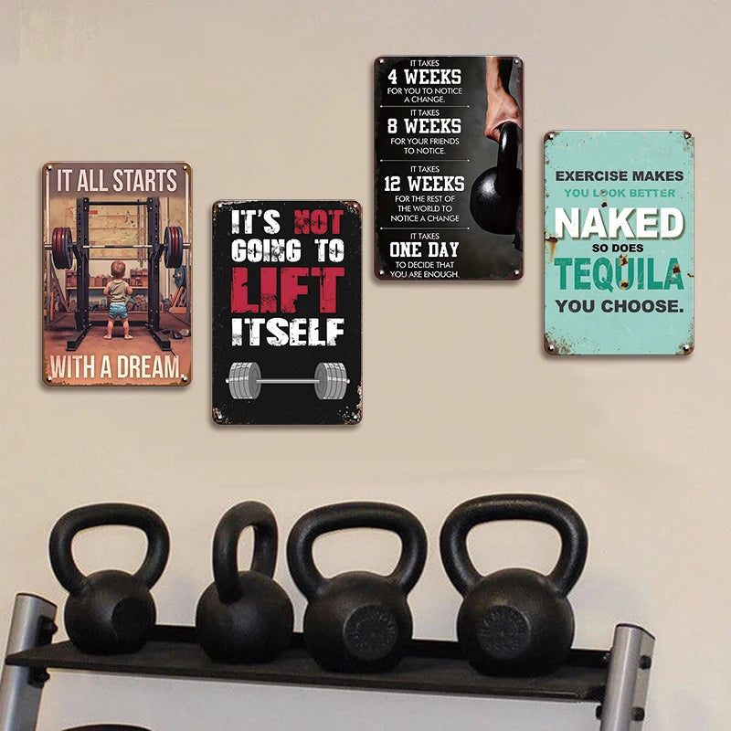 Funny Motivational Metal Sign Gym Fitness Humor Its Not Going to Lift Itself Exercise Makes You Look Better Naked Bar Decor