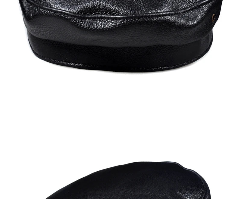Unisex Genuine Leather Baseball Cap - Navy