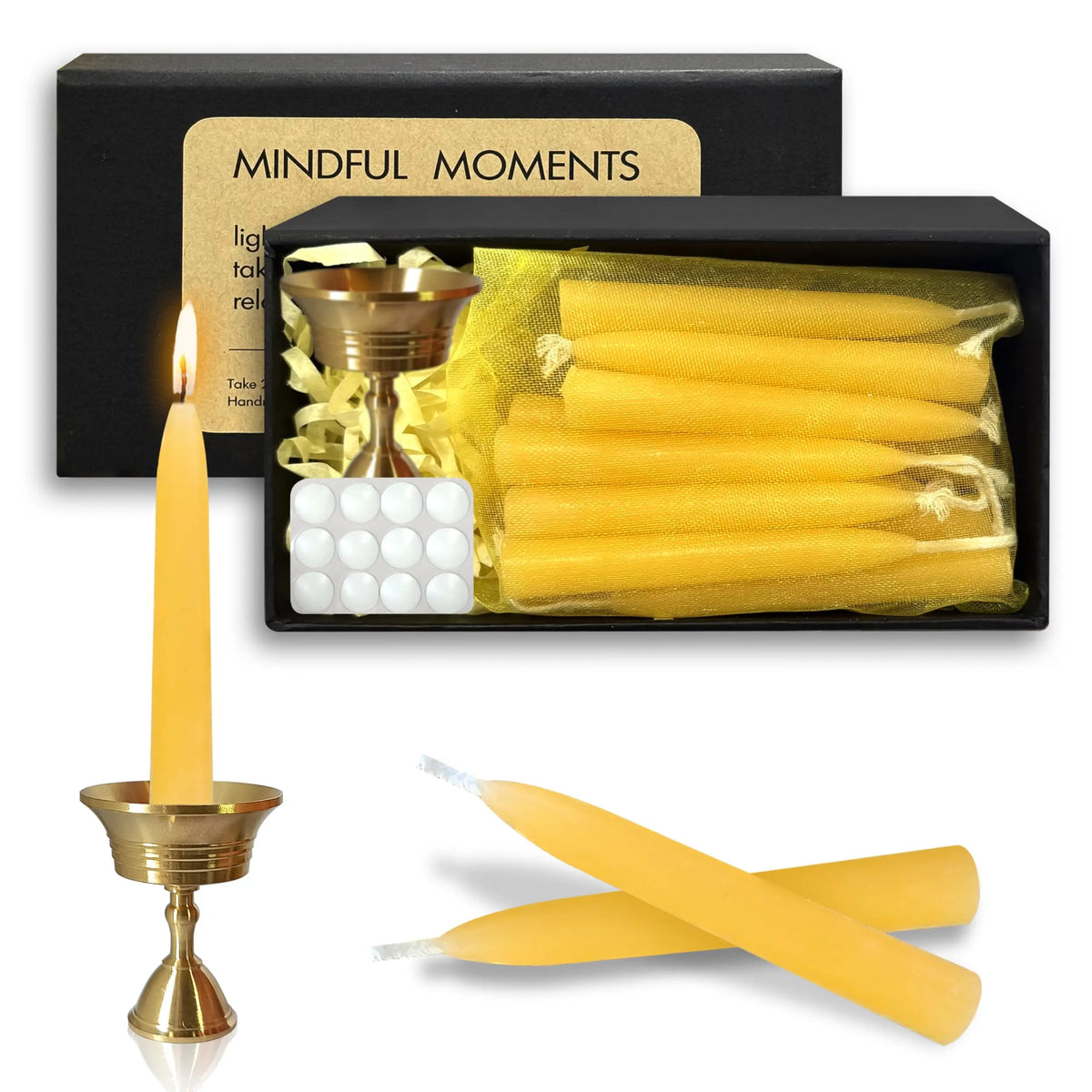 20 Min Beeswax Meditation Candles, Includes Mini Candle Holder & 1pcs Wax Dots,  Yoga Prayer Mindfulness & Relaxation, 30 Pack