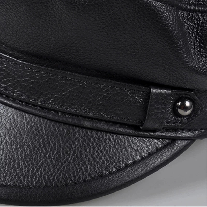 Unisex Genuine Leather Baseball Cap - Navy