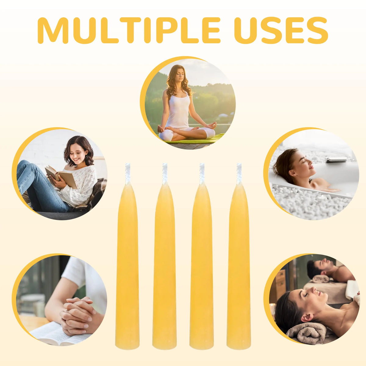 20 Min Beeswax Meditation Candles, Includes Mini Candle Holder & 1pcs Wax Dots,  Yoga Prayer Mindfulness & Relaxation, 50 Pack