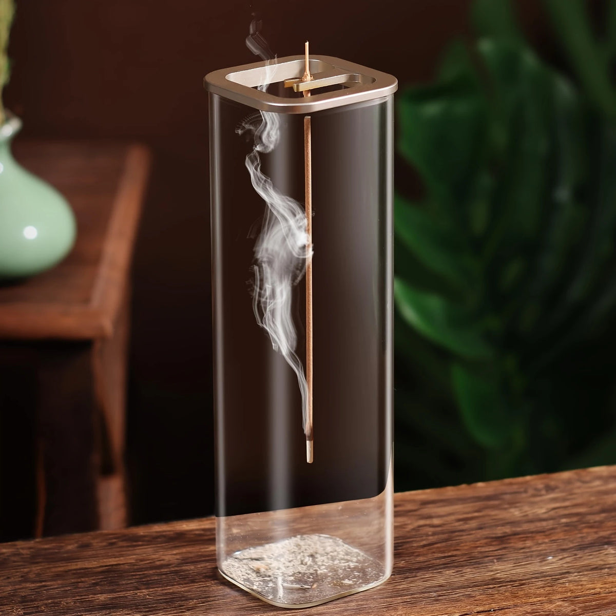 Sandalwood Incense Holder with a Glass Ash Collector Designed to Prevent Ash Spillage Perfect for Meditation Yoga