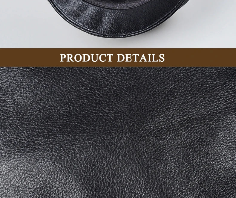 Unisex Genuine Leather Baseball Cap - Navy