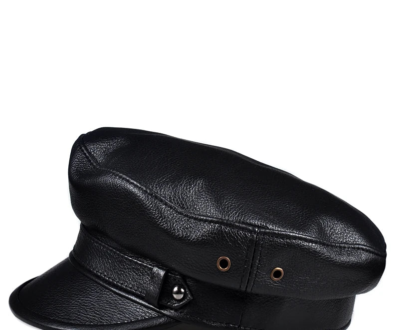 Unisex Genuine Leather Baseball Cap - Navy