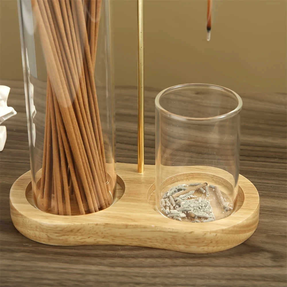 Incense Candle Stand Anti Fly Incense Holder Detachable Glass Ash Plate Incense Candle Storage Meditation Yoga Incense Furniture