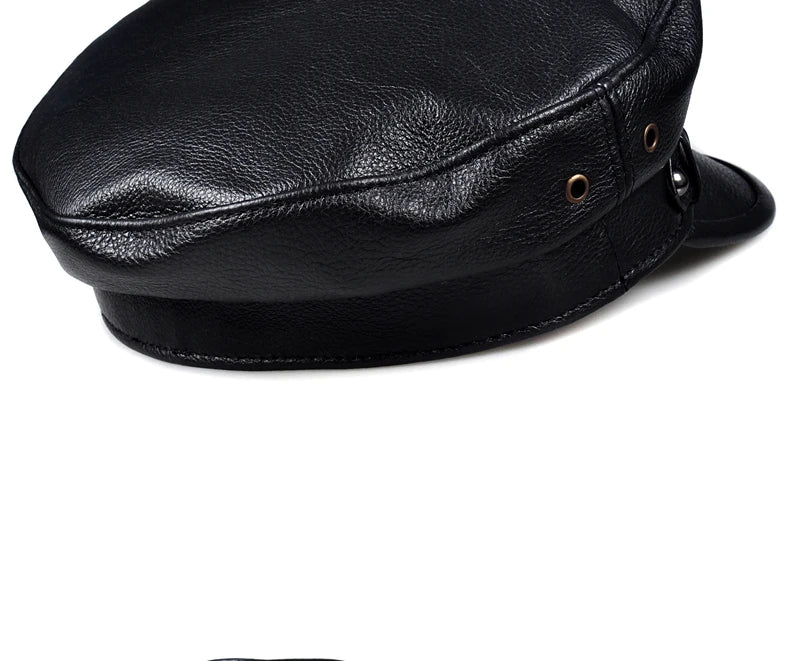 Unisex Genuine Leather Baseball Cap - Navy
