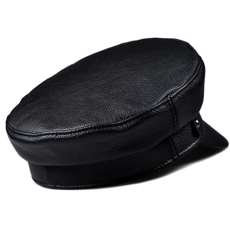 Unisex Genuine Leather Baseball Cap - Navy