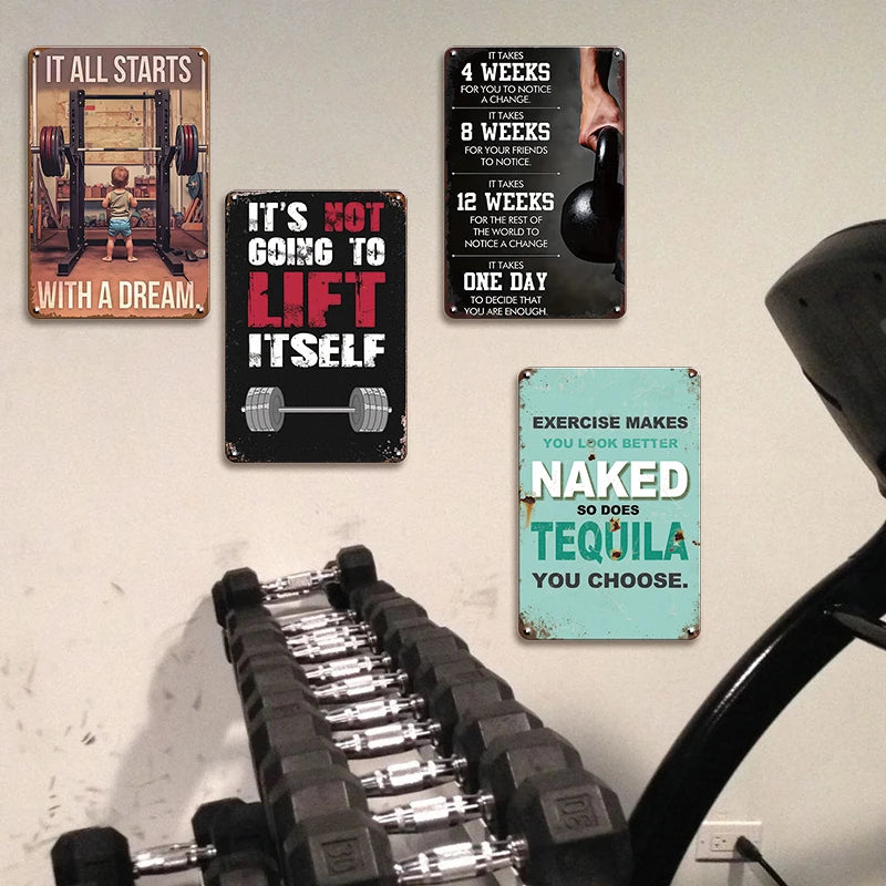Funny Motivational Metal Sign Gym Fitness Humor Its Not Going to Lift Itself Exercise Makes You Look Better Naked Bar Decor
