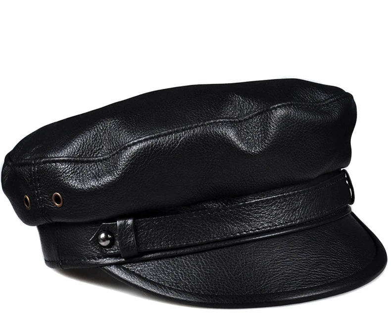 Unisex Genuine Leather Baseball Cap - Navy