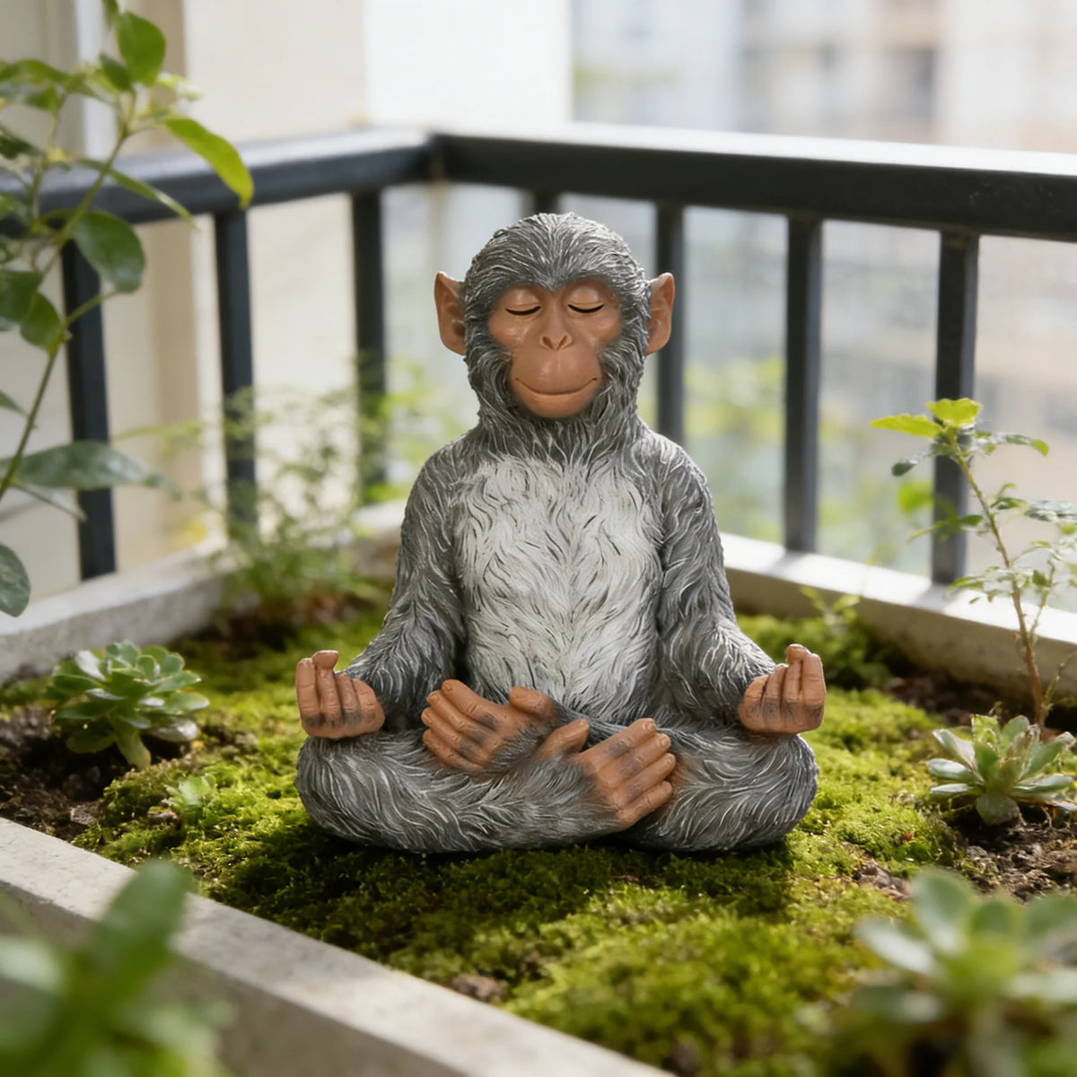 Meditating Monkey Resin Figurine - Zen Yoga Pose Design, Whimsical Outdoor Decor for Garden, Patio & Winter Holiday Displays