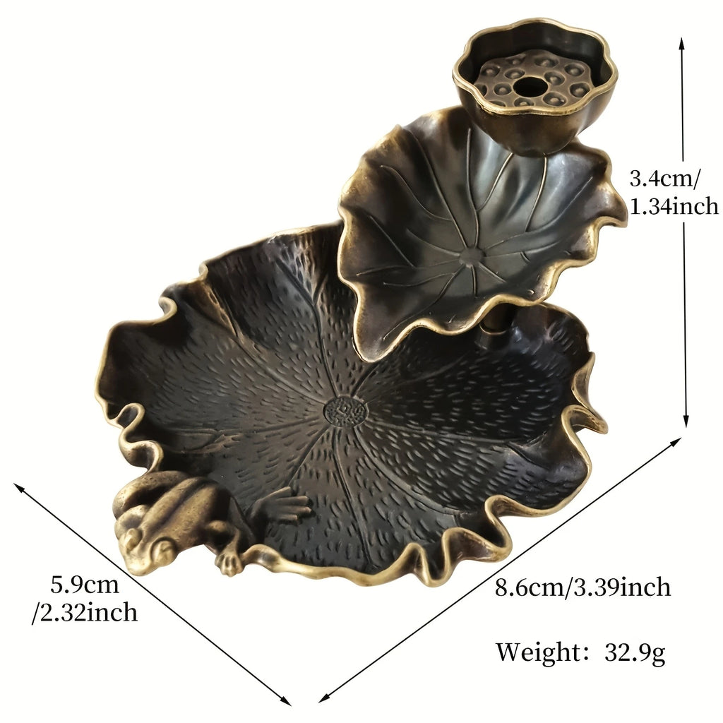 Elegant Leaf-Shaped Zinc Alloy Waterfall Burner Black Copper Zen Meditation Incense Holder for Yoga Spa Home Decor Battery-Free