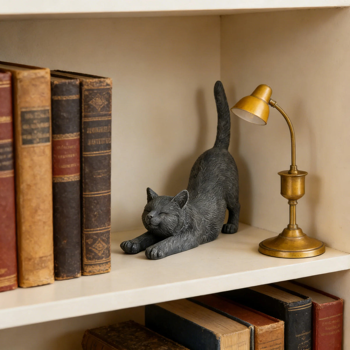 Yoga Stretching Cat Statue - Zen Kitten Garden Figurine for Outdoor Decor, Gray Kitty Sculpture for Patio & Balcony Ornament