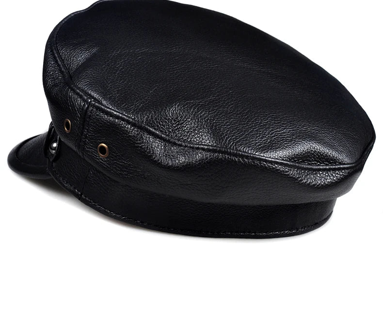 Unisex Genuine Leather Baseball Cap - Navy