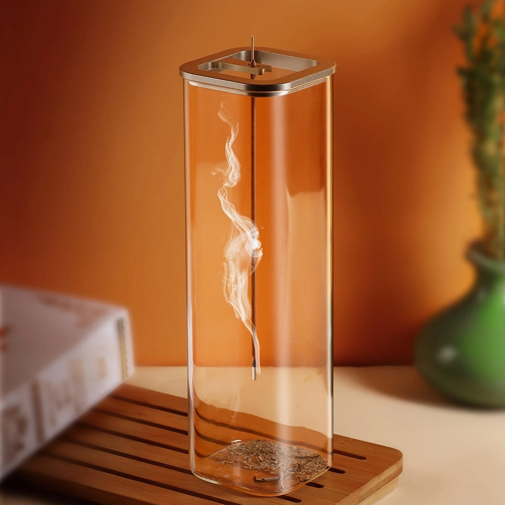 Sandalwood Incense Holder with a Glass Ash Collector Designed to Prevent Ash Spillage Perfect for Meditation Yoga