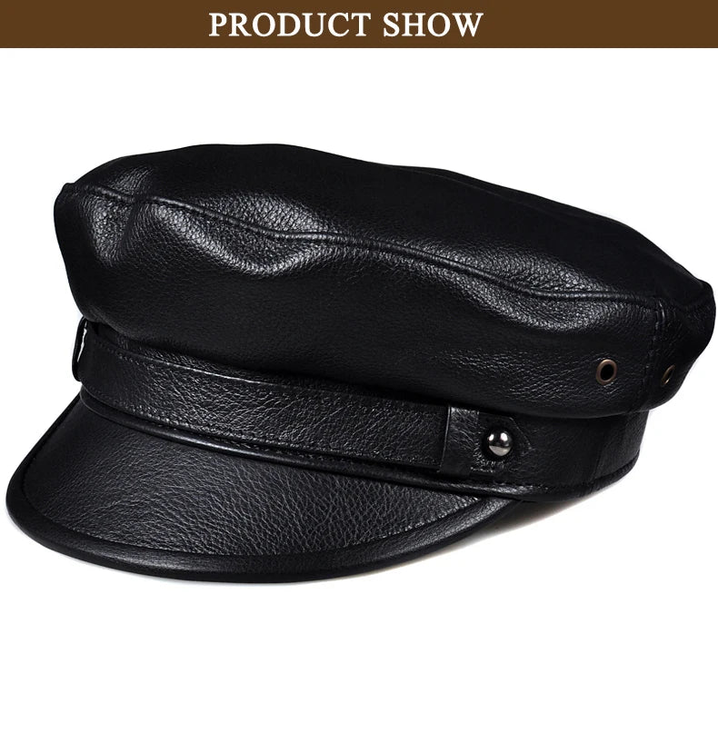 Unisex Genuine Leather Baseball Cap - Navy