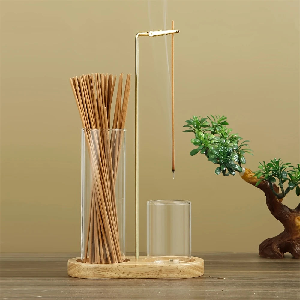 Incense Candle Stand Anti Fly Incense Holder Detachable Glass Ash Plate Incense Candle Storage Meditation Yoga Incense Furniture