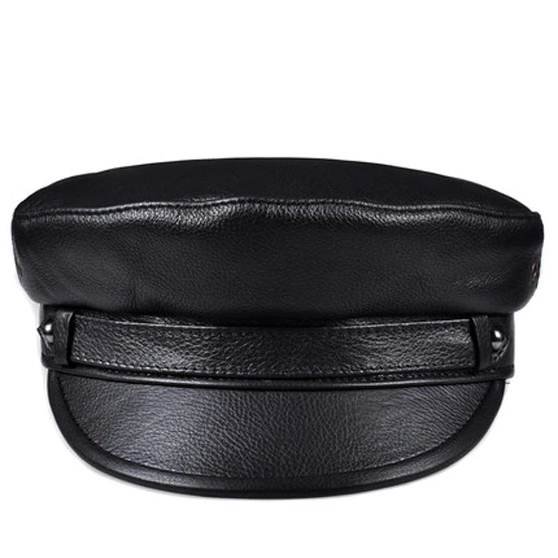 Unisex Genuine Leather Baseball Cap - Navy