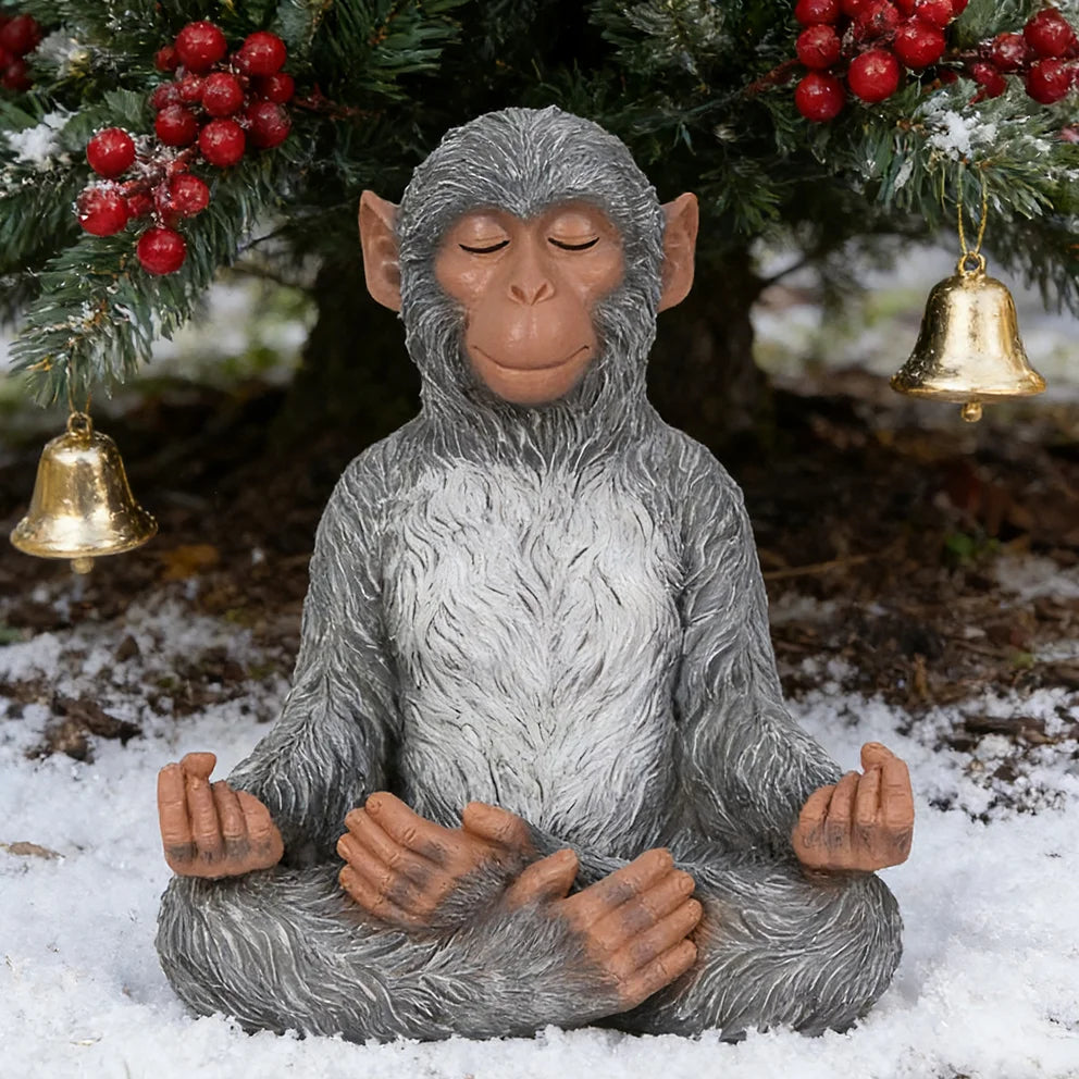 Meditating Monkey Resin Figurine - Zen Yoga Pose Design, Whimsical Outdoor Decor for Garden, Patio & Winter Holiday Displays