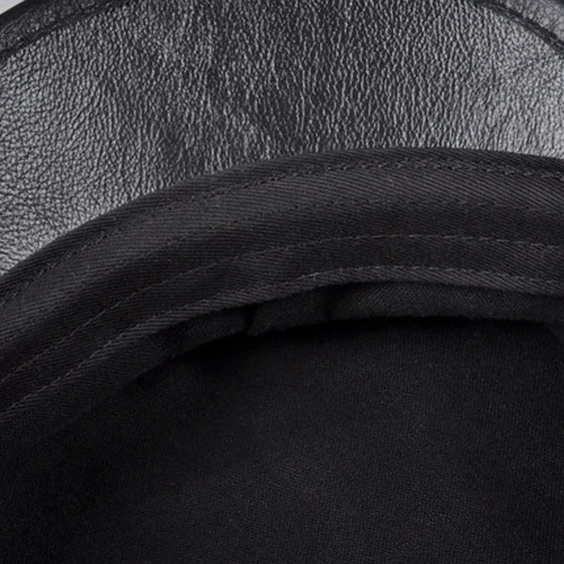 Unisex Genuine Leather Baseball Cap - Navy