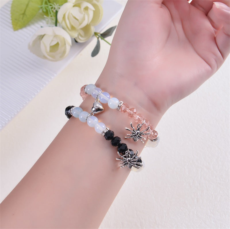 Halloween Spider Pendant Bracelet Set - Onyx Beads