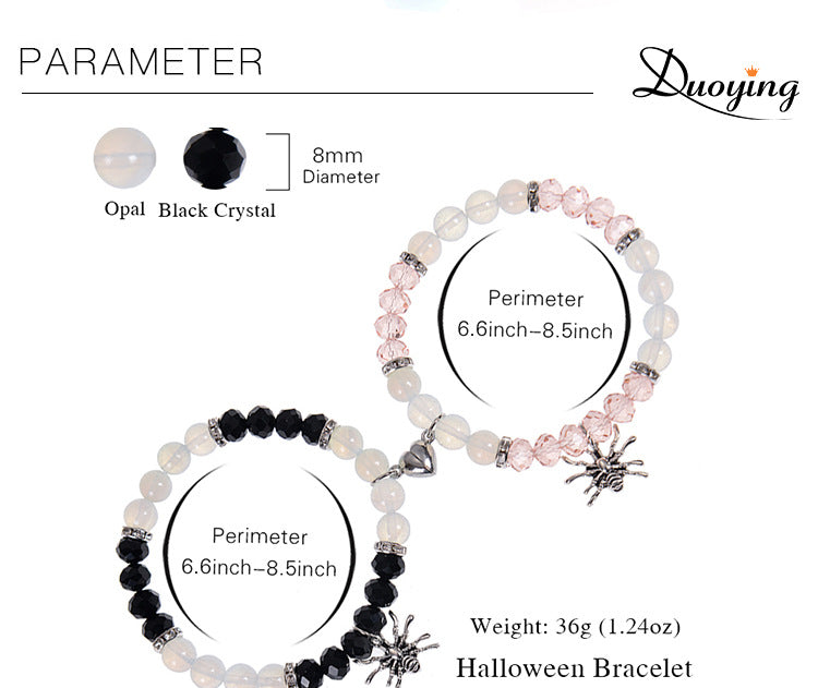 Halloween Spider Pendant Bracelet Set - Onyx Beads