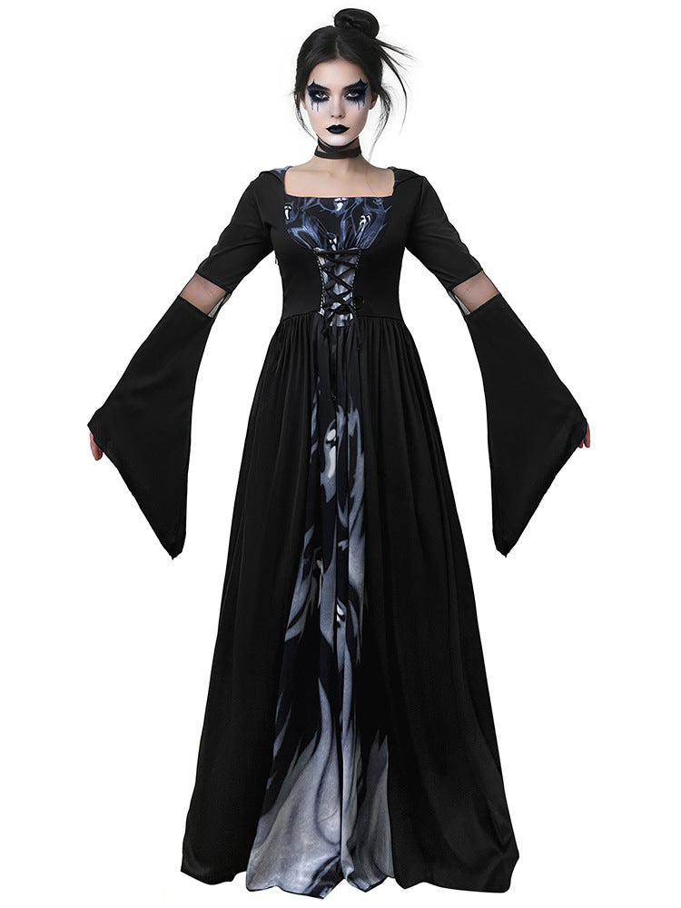 Halloween Witch Dress Costume - Hooded Skeleton Cosplay