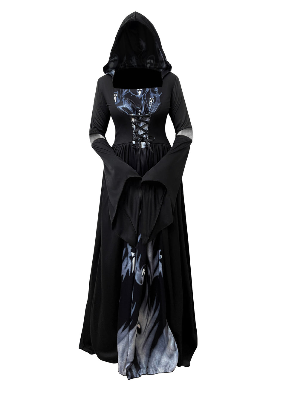 Halloween Witch Dress Costume - Hooded Skeleton Cosplay