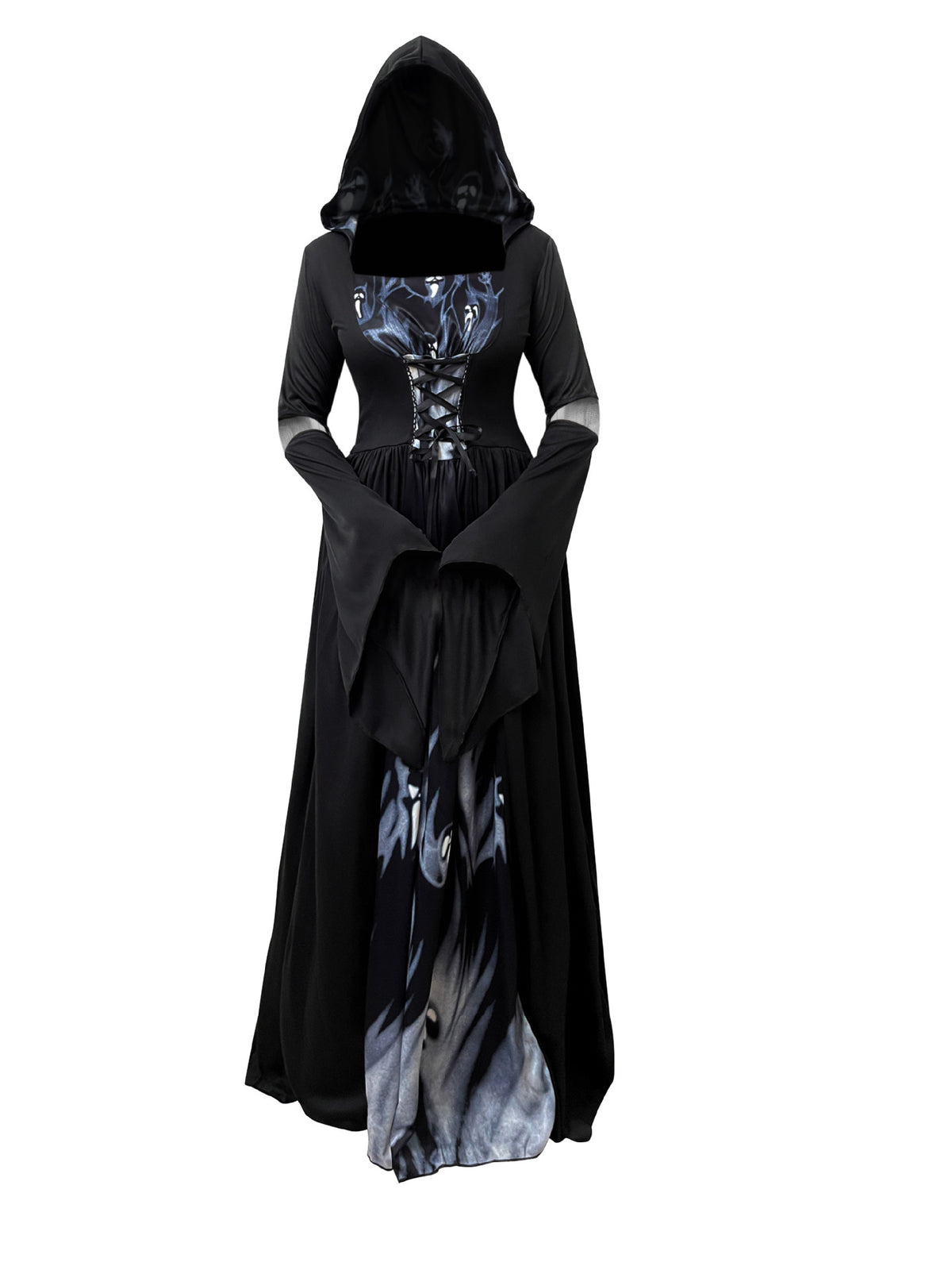 Halloween Witch Dress Costume - Hooded Skeleton Cosplay