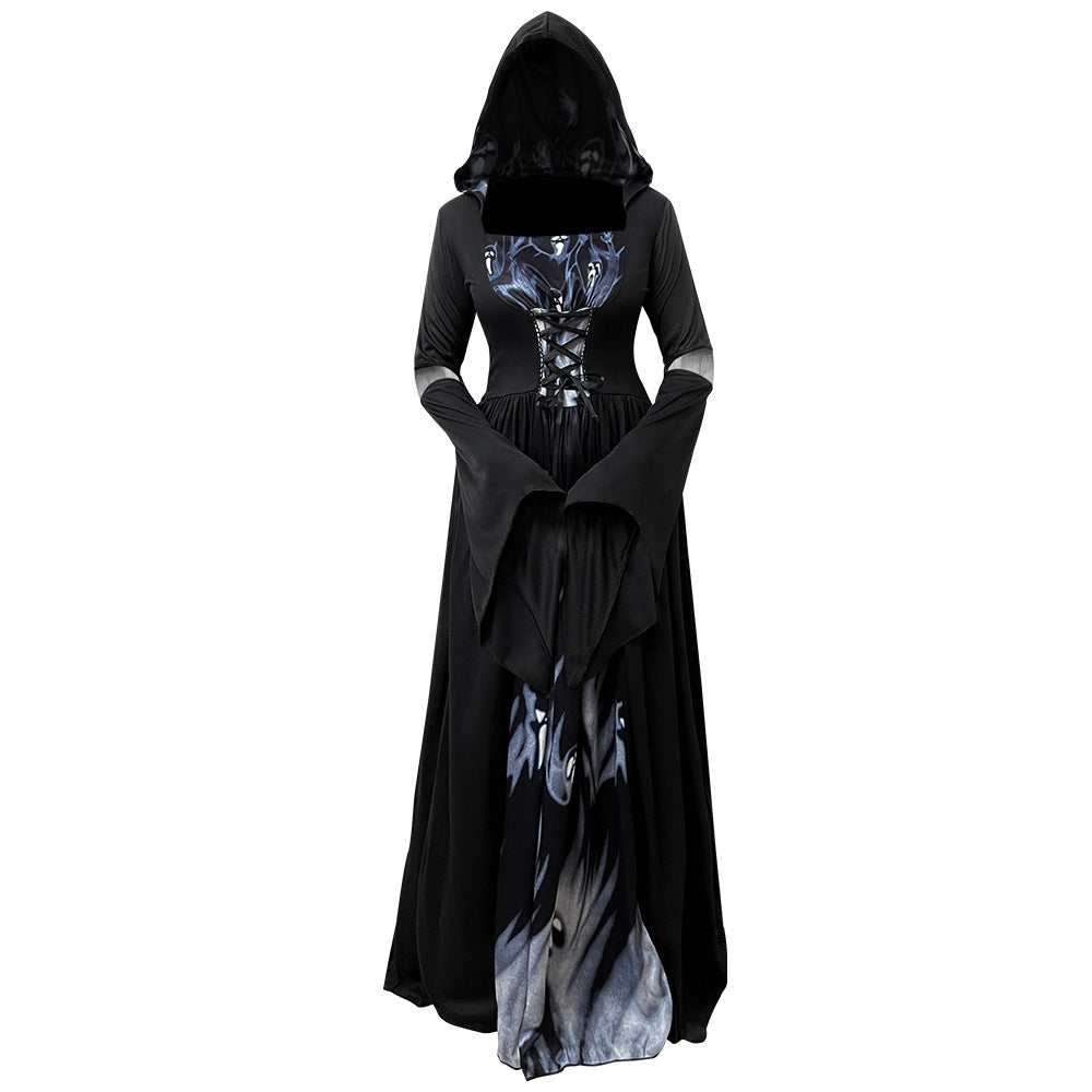 Halloween Witch Dress Costume - Hooded Skeleton Cosplay