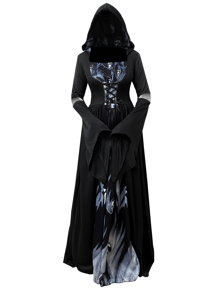 Halloween Witch Dress Costume - Hooded Skeleton Cosplay