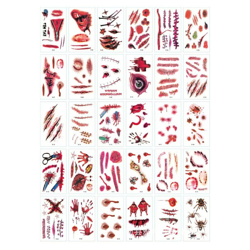 Halloween Realistic Scar Tattoo Stickers - Vampire & Zombie