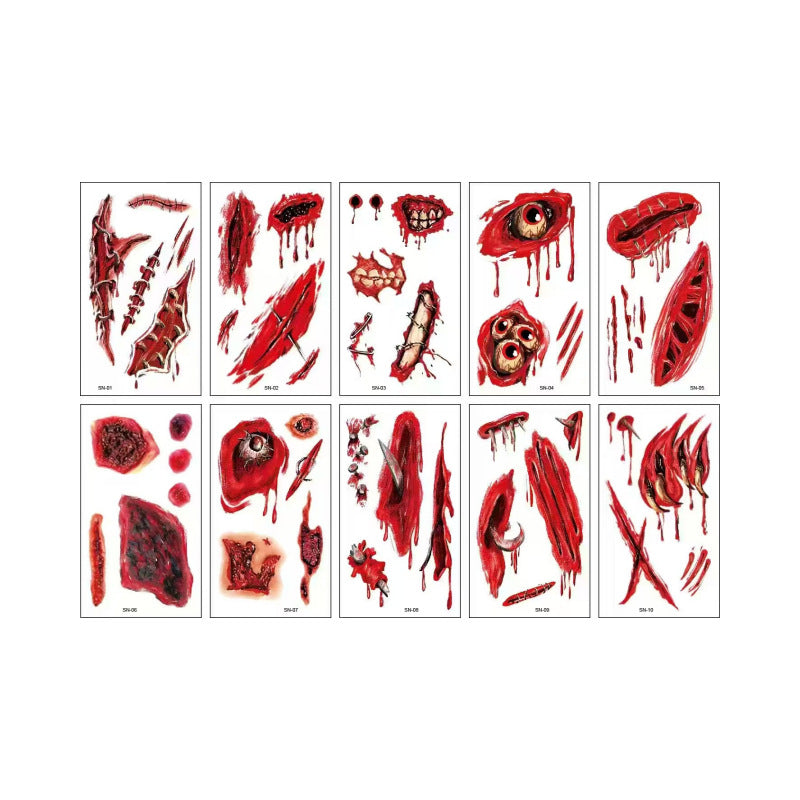 Halloween Realistic Scar Tattoo Stickers - Vampire & Zombie