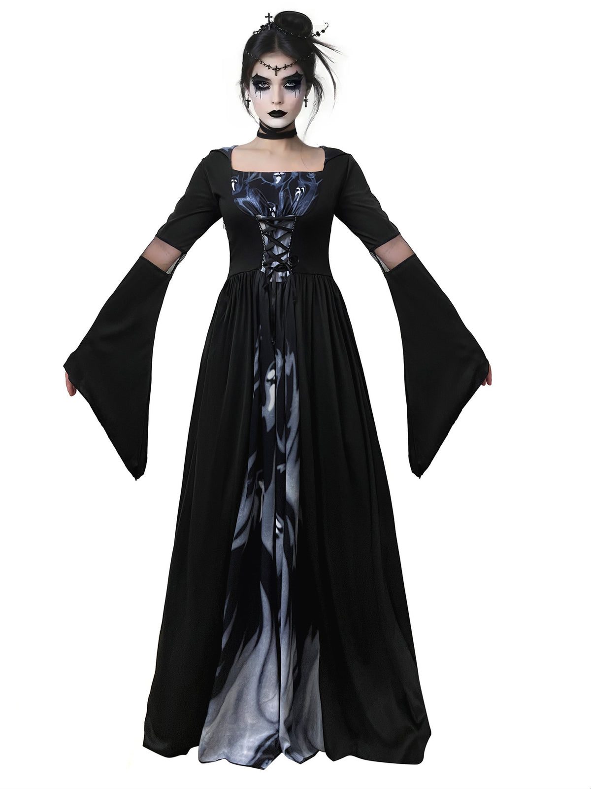 Halloween Witch Dress Costume - Hooded Skeleton Cosplay