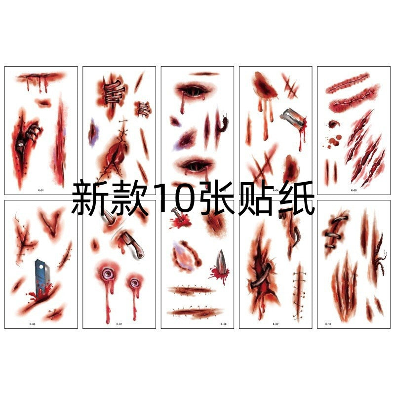 Halloween Realistic Scar Tattoo Stickers - Vampire & Zombie
